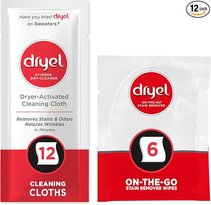 dryel At-Home Dry Cleaner Refill New and Improved Gentle Laundry Care for Special Fabrics and Dry-Clean-Only Clothes 12 Loads with On-the-Go Stain Remover pack of 12