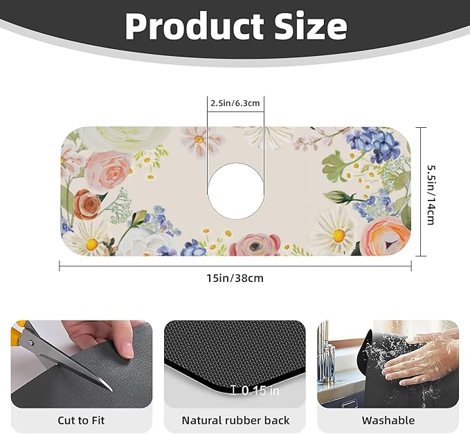 Vintage Country Watercolor Wildflowers Dish Drying Mat for Kitchen Counter 16x18 Microfiber Absorbent Fast Dry Mat 2Pcs Dish Mat Faucet Mats Sets Large Drying Kitchen Mat Kitchen Drying Pad