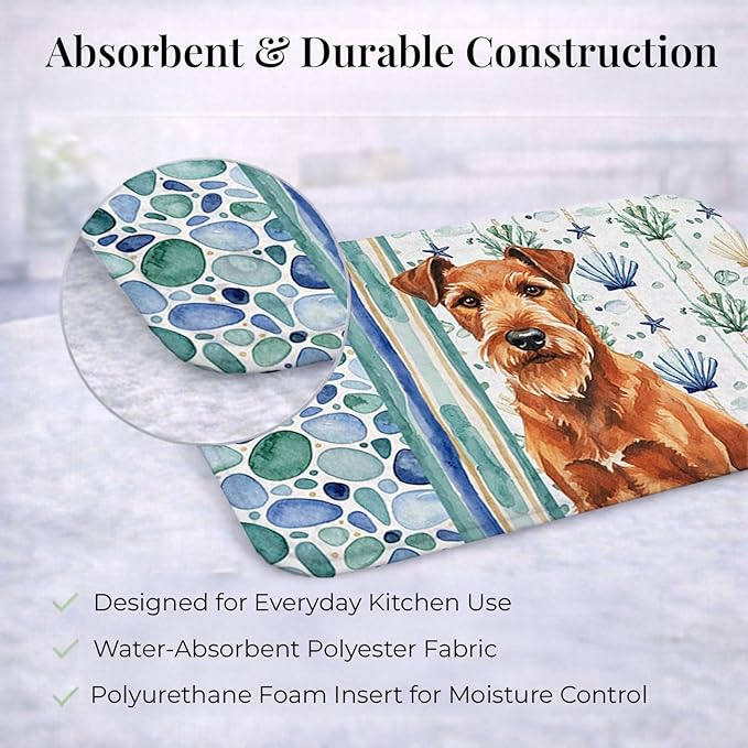 Caroline's Treasures Irish Terrier Coastal Sea Glass Dish Drying Mat Absorbent Dish Drying Mat Pad for Kitchen Counter Dish Drainer Mat for Countertop 14 x 21 Multicolor
