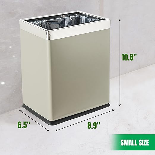 'Invisi-Overlap' Open Top Metal Trash Can Small Office Wastebasket Modern Home Décor Rectangle Shape (Light Gray)