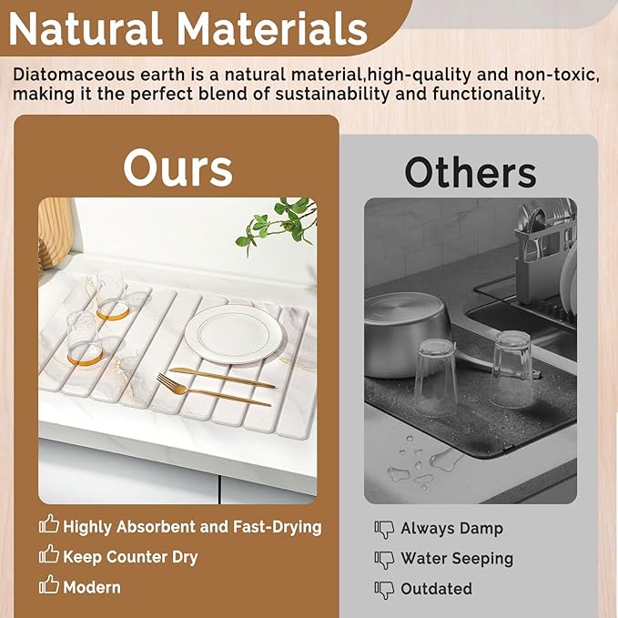 Large Stone Dish Drying Mat for Kitchen CounterQuick Dry Stone Dishes MatsMarbled Water Absorbing Diatomaceous Earth Drying Pad for Countertop Bottles Utensils Cups(Yellow White 24x16&amp8x4)