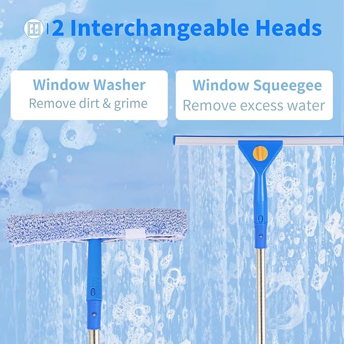 10Ft Window Cleaning Kit with Extension Pole 14 Squeegee and 15 Scrubber with Long Handle Window Cleaner Tool Washing Equipment for Outdoor High Windows Glass
