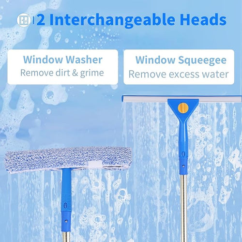 10Ft Window Cleaning Kit with Extension Pole 14 Squeegee and 15 Scrubber with Long Handle Window Cleaner Tool Washing Equipment for Outdoor High Windows Glass