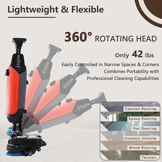 Carpet Cleaning Machine and Floor Scrubber 360 RPM Dual-Brush Rotary Floor Washer Cordless Design Mini Floor Cleaner 13000 ft²/h Efficient Cleaning for Commercial Spaces Schools Offices White