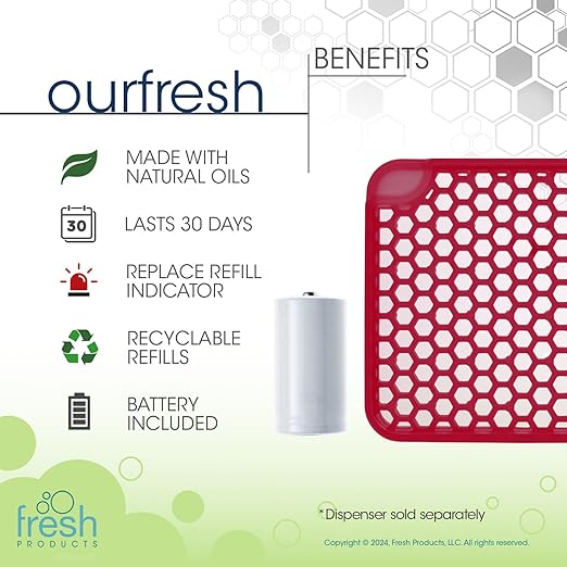 Fresh Products ourfresh 2 Air Freshener Replace Metered Aerosol with Dry Fragrance 30 Day Use Medium Sized Spaces Light Activated Battery Operated Batteries Included Spiced Apple 8 pk
