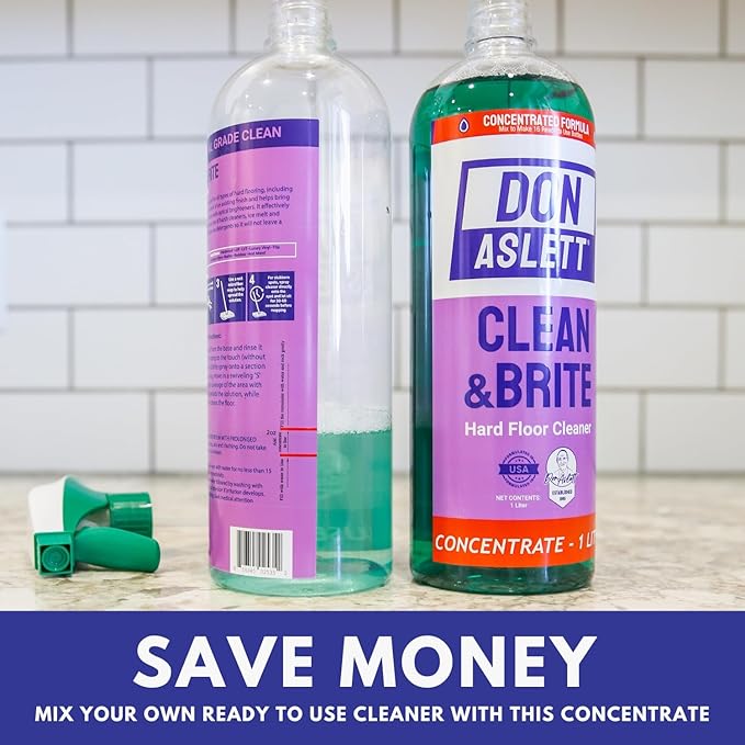 Don Aslett Clean &amp Brite Set (1 Quart Concentrate and 32 Oz Ready-To-Use Spray Bottle) Floor Cleaner | Restore Natural Shine of Hard Flooring Surface - Tile Vinyl Linoleum Wood