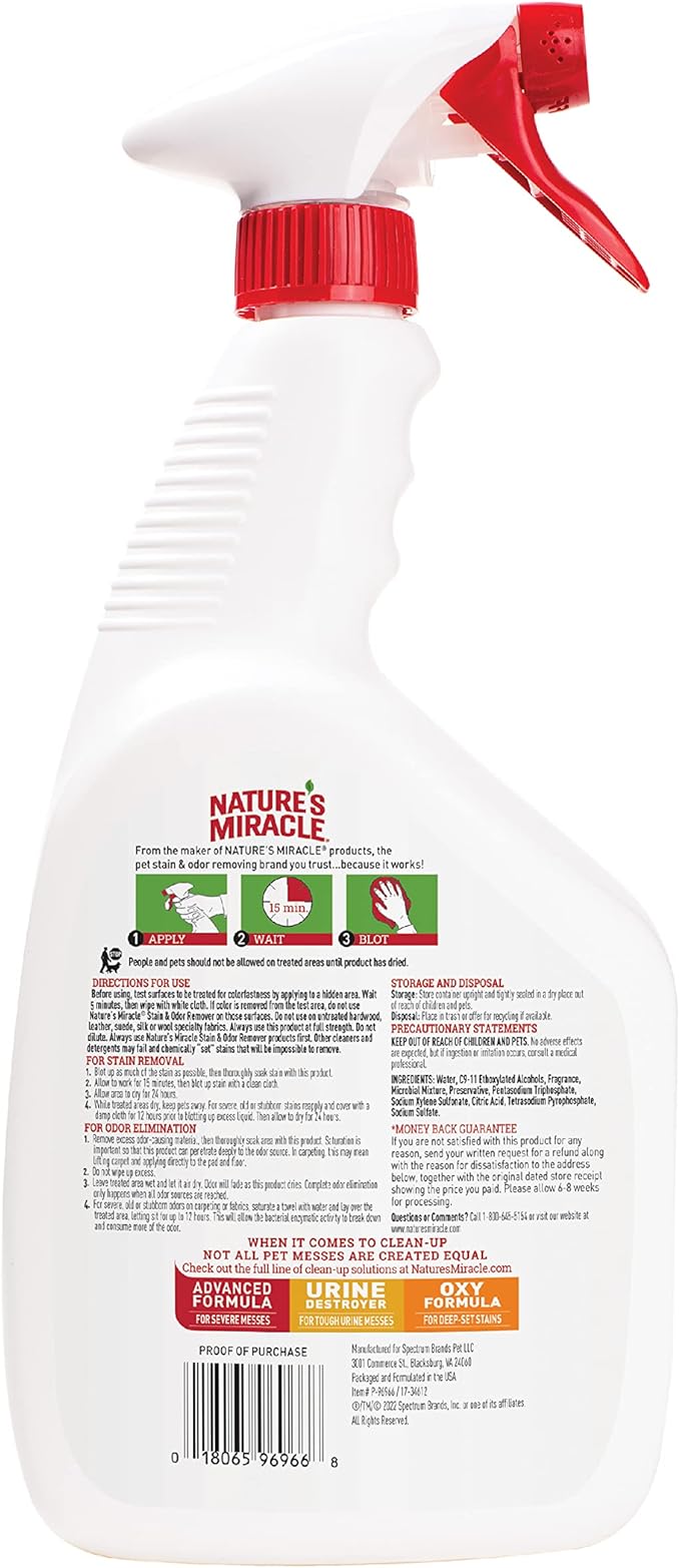 Nature's Miracle Dog Stain and Odor Remover Everyday Mess Enzymatic Formula Melon Burst Scent 32 oz