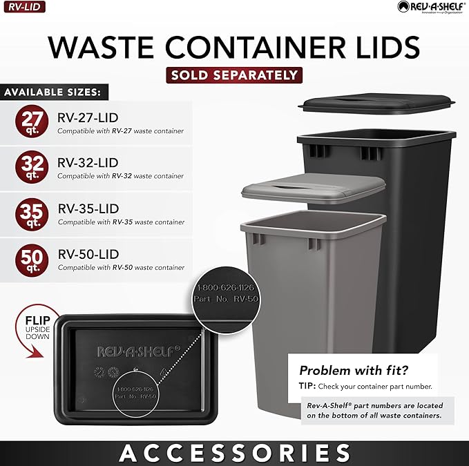 Rev-A-Shelf 50 qt. Black Polymer Replacement Waste Container Pullouts