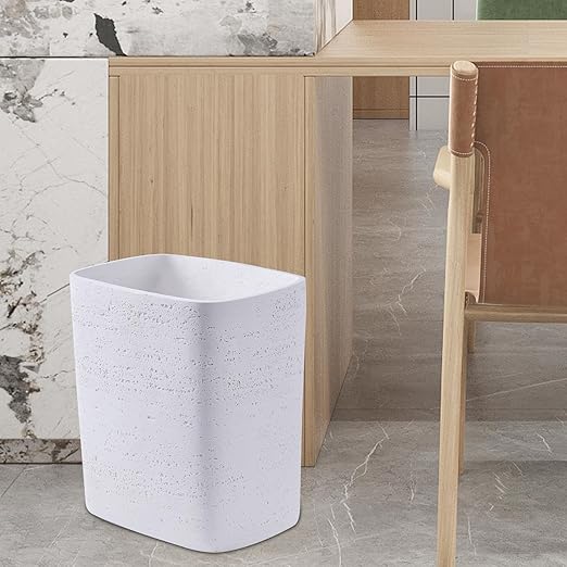 Polytree White Travertine Stone Bathroom Trash Can 1.8 Gallon(7 Liter) Small Kitchen Garbage CanLiving Room Bedroom Trash Can Decor Wastebasket for Home Office