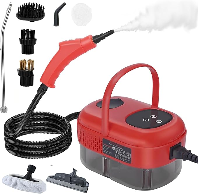 Steam Cleaners 2500w Handheld Wallpaper Steamer with 3 Brush Heads Smart Touch 1.2l Water Tank Portable High Pressure Steam Cleaner Steamer for Cleaning (Red)