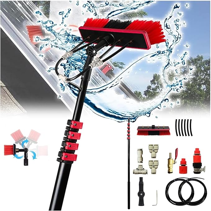 Glass Cleaning Brush Home Water Fed Telescopic Pole Kit Solar Panel Brush Rotating for Photovoltaic PanelAdjustable Solar Panel Cleaning Brush and Pole Window Cleaner Brush Water Fed Pole K