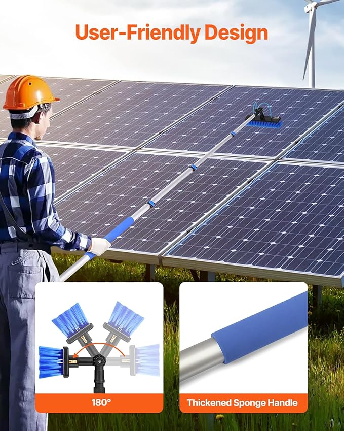 VEVOR Water Fed Pole Kit 12FT Solar Panel Cleaning Pole with Extendable Handle 180° Rotatable Brush Head &amp 65.6FT Hose Household &amp Outdoor Window Cleaner Tool for Caravan Solar Panel Deck