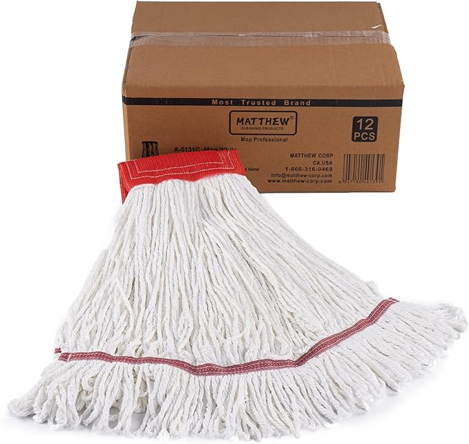 Matthew Cleaning Microfiber String Mop Heavy Duty Commercial Wet Mop Head ReplacementExcellent AbsorbencyPremium LaunderabilityReusable for HomeCommercial and Industrial Use(White12Pack)