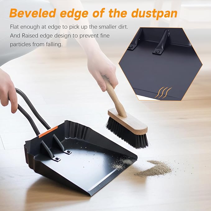 Heavy-Duty Black Metal Dustpan17Dust Pan with HandleLarge Dust PansIdeal for Industrial/Commercial/Indoor/Outdoor Professional Debris Collection &amp Home Cleaning (17inch_1PCS)