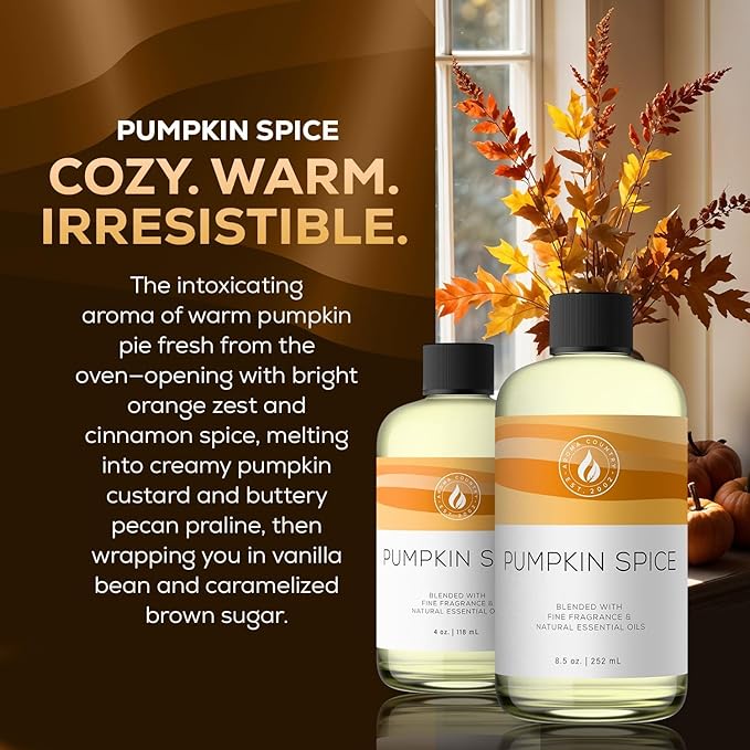 Aroma Country Pumpkin Spice Diffuser Oil - Luxury Essential Oils for Diffuser Refill &amp Air Freshener Room Spray Long-Lasting Natural Home Fragrance for Diffusers &amp Machines (4 Fl Oz)