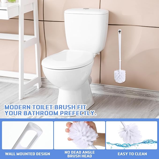 Mimorou 50 Pcs White Toilet Brush Bathroom Toilet Bowl Brush Soft Bristle Long Handle Plastic Toilet Scrubber for Bathroom