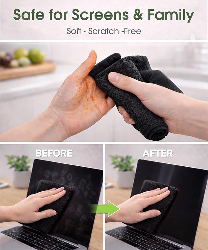 Microfiber Cleaning Cloth Roll - 100 Pack Tear Away Microfiber Paper Towels Reusable Washable Scratch-Free Kitchen Towels for Car Home Kitchen Glass Dishes (Black)