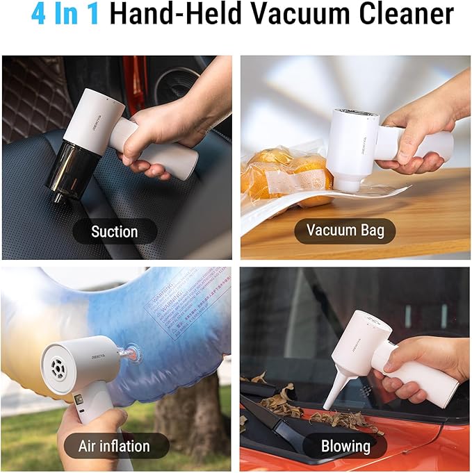 REIKIYA 14KPA High Power Mini Car Vacuum Computer Keyboard Cleaner and Blower Cordless Portable Handheld Vacuum &amp Compressed Air Duster 2in1 with Green LED Light&amp Multi-Nozzles for Car Home Of