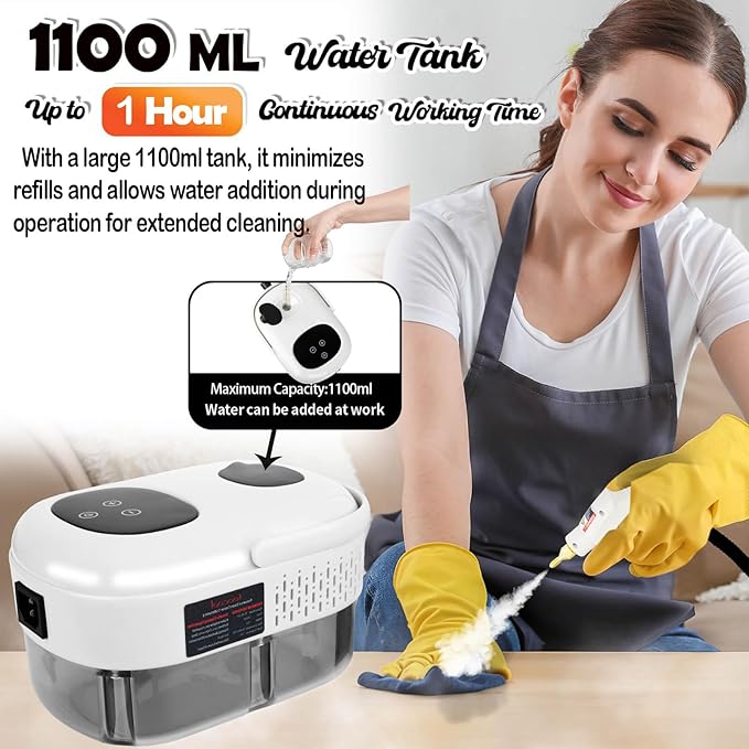 2500W Handheld Steam CleanerSteamer for Cleaning15SFast Heating High Pressure Portable Steam Cleaner w/5 Brushes and Extended Rod (White)