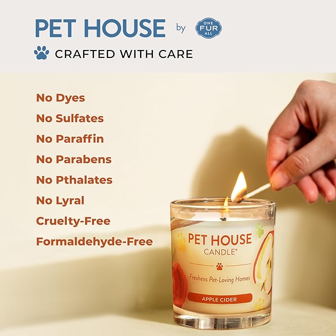 One Fur All Pet Odor Candles 2 Pack Plant-Based Soy Clean Burning Scented Candles for Pet Loving Homes - Pumpkin Spice Apple Cider 2 Pack