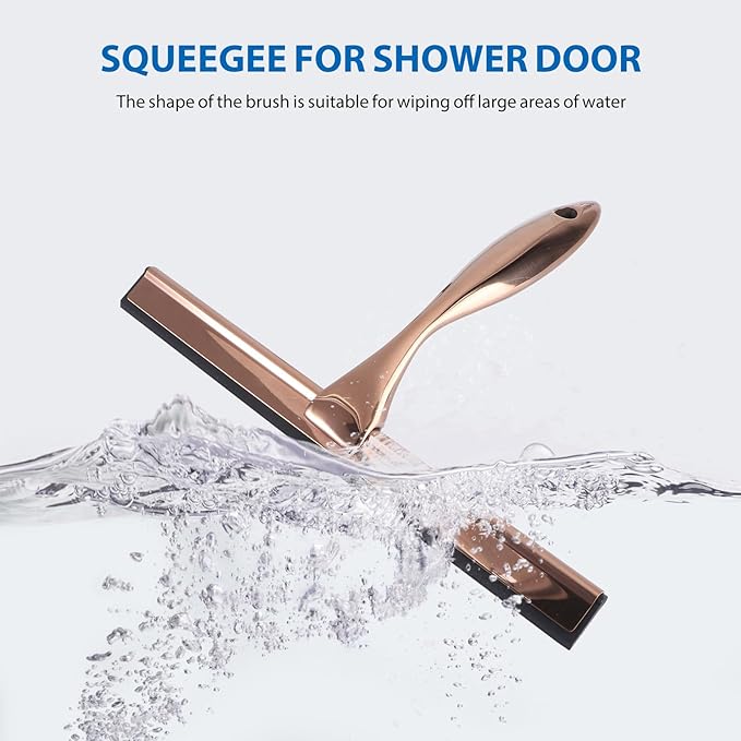 Stainless Steel Window Squeegee with Copper Silicone Handle Shower Glass and Mirror Cleaning Tool Household Bathroom and Car Cleaning Scraper