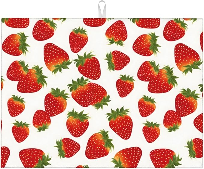Cute Strawberry Dish Drying Mat For Kitchen Counter Super Absorbent Microfiber Dish Drying Pad Kitchen Gadgets For Easy Clean Multi-Use Large 18x24