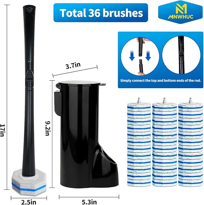 Disposable Toilet Bowl Brush with 36 Toilet Wand Refills Pads Replacement Heads Toilet Cleaning StickToilet Bowl Cleaner Wands Holder and Set Toilet Cleaning System Starter Kit
