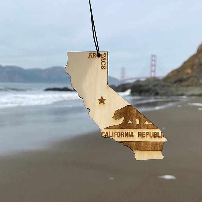 Arotags California Wooden Car Air Freshener - Long Lasting Beach Bum Scent Diffuses for 365+ Days - Includes Hanging Mirror Diffuser and Fragrance Oil - 100% American Made