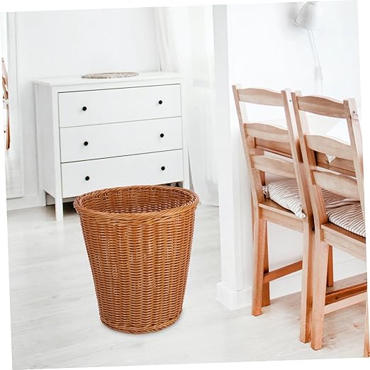 Cabilock 1Pc Woven Rattan Trash Can Decorative Wastebasket for Home Office Chic No Lid Storage Container Multi Functional Rattan Style Garbage Bin Practical Elegant Decor
