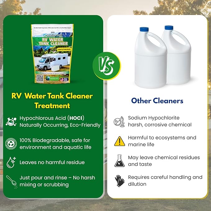 SolutionsHOCL® RV Water Tank Cleaner &amp Descaler 400g | Bleach-Free Powder for Fresh &amp Gray Tanks | Made with NSF/ANSI 60 Certified Ingredients