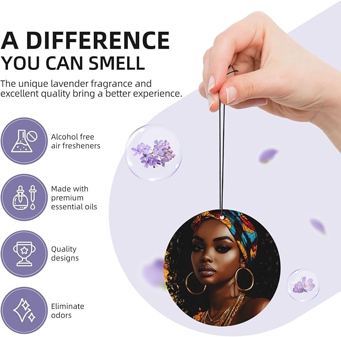 100 PCS Hanging Car Air Freshener Double Sided Black Women Automotive Interior Decor African Woman Car Accessories for Women Men Lavender Scented