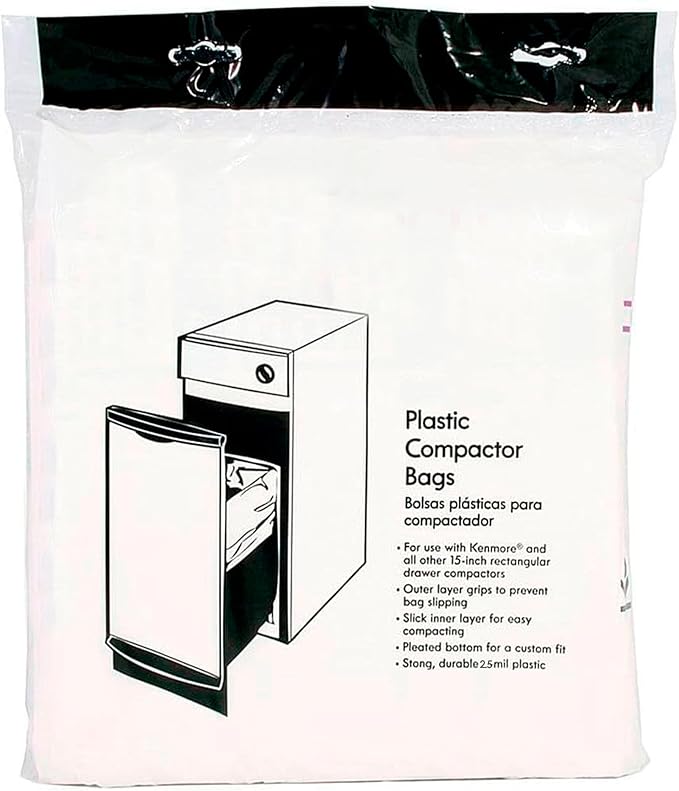 US-Based Supplier -13370 Trash Compactor Bags 15-Pack - Heavy Duty - Fits for All 15-Inch Rectangular Drawer Compactors for Kenmore Whirlpool KitchenAid and Jenn-Air Brands (30)