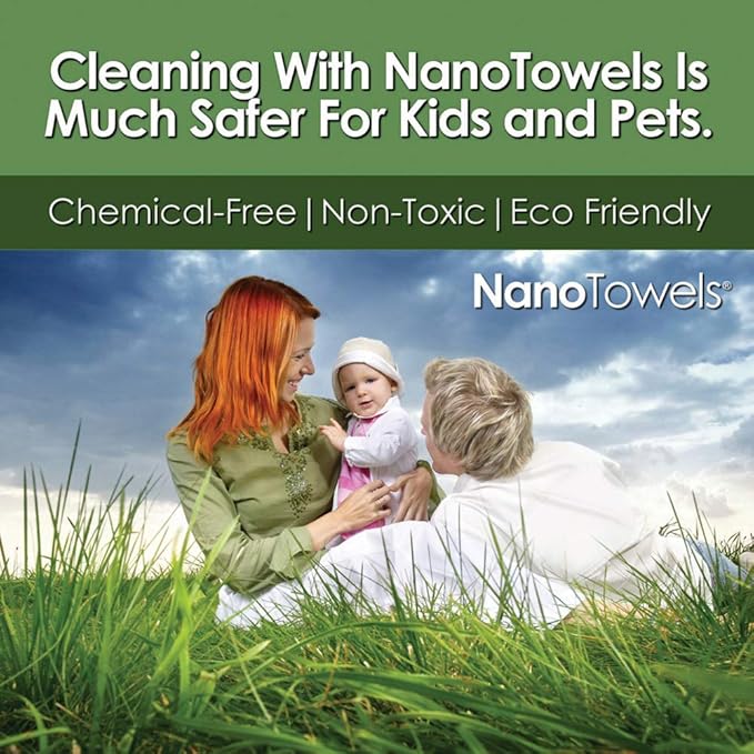 Nano Towels Cleaning Cloths - Cleans with Only Water - Wipes Away Dust Spills &amp Grime Instantly Without Chemicals Paper Or Microfiber Supplies. Kitchen Bathroom Glass 14x14” 4-Pack Green