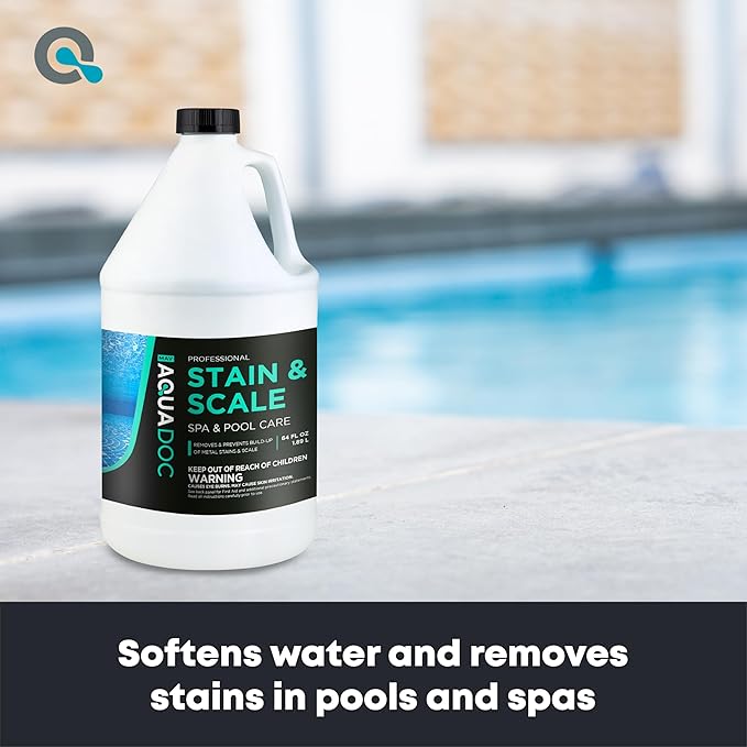 AquaDoc Pool &amp Spa Stain and Scale Control for Hot Tubs - 64oz - Pool Stain Remover That Helps Prevent &amp Remove Calcium Iron Copper &amp Rust Buildup - Made in USA