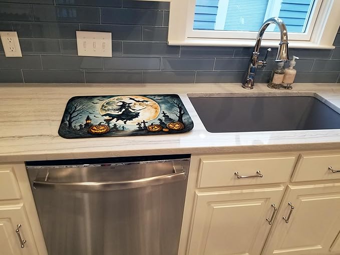 Caroline's Treasures DAC2218DDM Flying Witch Spooky Halloween Dish Drying Mat Absorbent Dish Drying Mat Pad for Kitchen Counter Dish Drainer Mat for Countertop 14 x 21 Multicolor