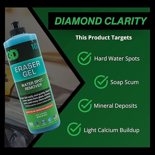 3D Glass &amp Hard Water Spot Restoration Bundle - Glass Polish &amp Eraser Gel for Streak-Free Clarity