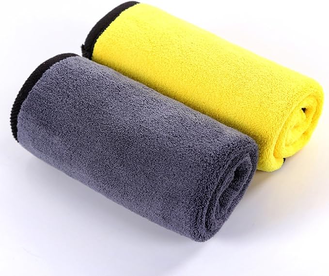 SOFTBATFY Ultrasoft Large Thick and Quick Drying Car Microfiber Cleaning Towel 800GSM Polishing Waxing Auto Detailing Towel Cloth (6pack16 x 16inches) (Grey-Yellow)