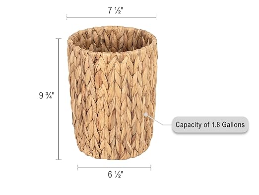 StorageWorks Wicker Waste Basket Small Trash Can for Bathroom Water Hyacinth Trash Basket for Office Wicker Garbage Can for Bedroom Round 1 Pack