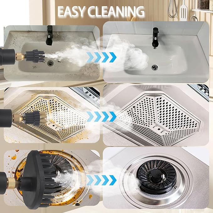 Handheld Steam Cleaner 1500W High Pressure Steam Cleaner with 6 Gear Adjustable and 4 Multi Surface Accessories for Tile Stove Appliance Carpet Mattress (US plug)