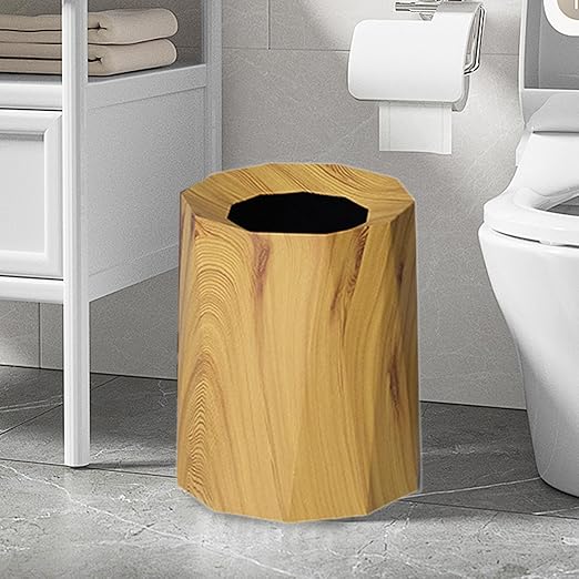 Trash Can Trash Bin Wastebasket Waste Basket for Living Room Patio Toilet Bedroom Wood Color