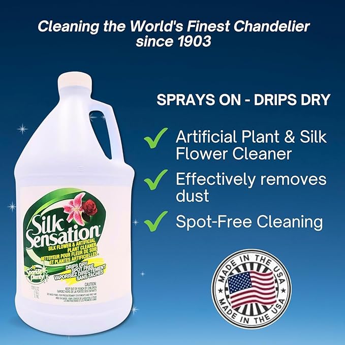 Sparkle Plenty Silk Sensation Artificial Flower &amp Plant Leaf Cleaner and Shine - Fake Flower Dusting Spray -Silk Plant Cleaner Spray No Wipe - Drip Dry Cleaning Supplies for Artificial Tree (1 Gal