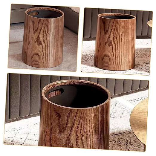 DOITOOL Vintage Imitation Wood Grain Trash Can Round Wastebasket Lightweight Multi-use Litter Box for Home Office Kitchen Bathroom with Clean Material and Large Capacity