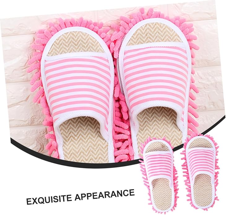 FRCOLOR 2pairs Men and Women Home Slippers Washable Mop Shoes Striped Design Comfortable Cleaning Socks for Floor