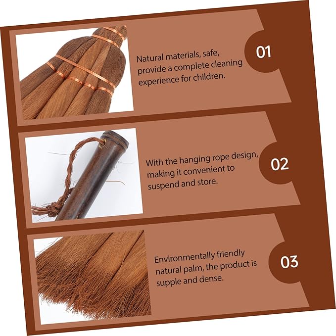 Natural Material Boys and Girls' Broom Small Broom Tool 59-15cm Palm-fibers Compact Size Sturdy Lightweight