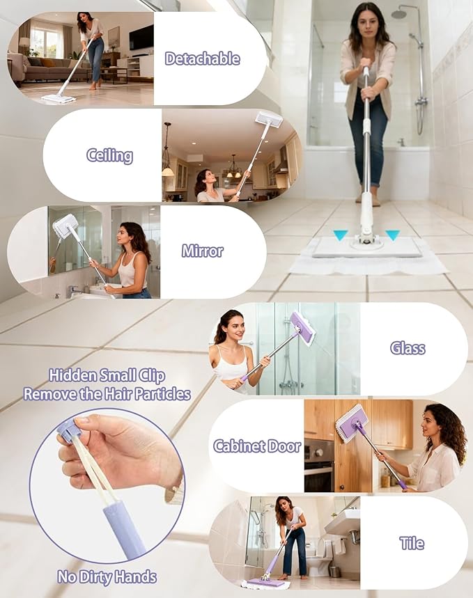 Snap Grip Mini MopConvenient Cloth Changing Mini Mop + Cleaning Cloth*5No Wash Lazy Mops Wet and DryUtomatic Gripping or Releasing360° Zero-Touch Gap Dust Cleaner for Multi Cleaning