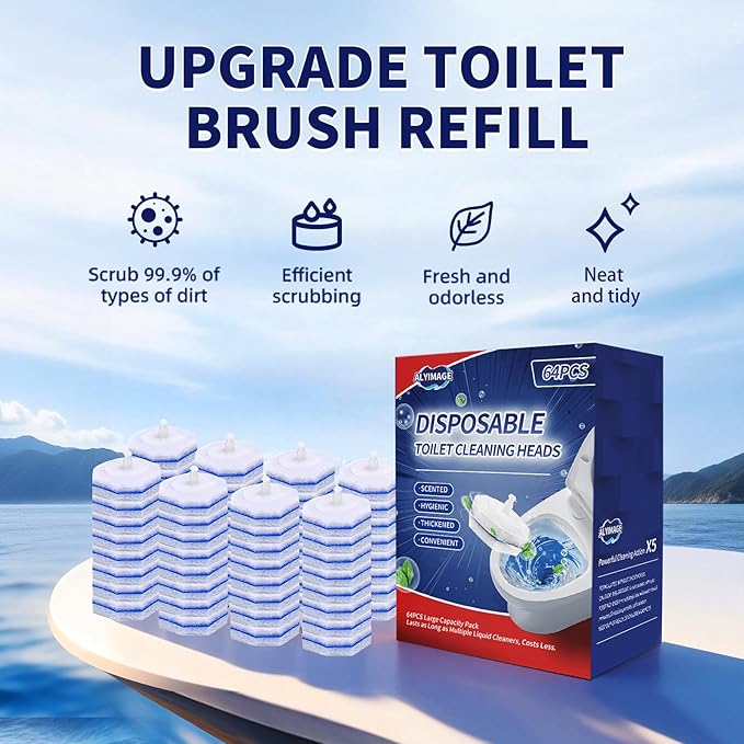 64Pcs Toilet Wand Refills Compatible with Clorox Toilet Wand 5X Cleaning Power Extra Thick Fresh FragranceCompatible with Most Toilet Brushes
