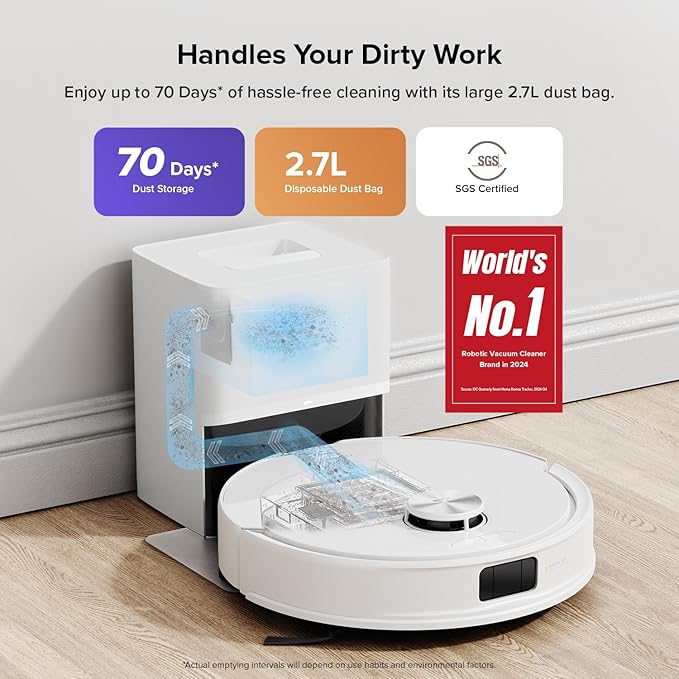 roborock Q10 S5+ Robot Vacuum and Mop 10000Pa Suction Upgraded from Q8 max+ 70 Days Self-Emptying Obstacle Avoidance Sonic Mopping Dual Anti-Tangle Design Auto Mop Lifting Ideal for Pet Hair