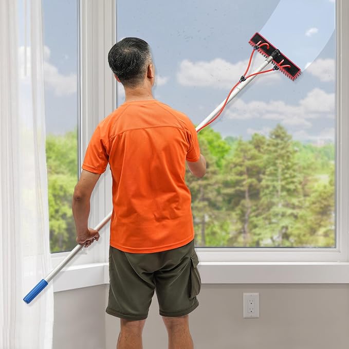 Window Cleaning Rod Water Fed Pole Brush Kit 26Ft Adjustable Window Cleaning Brush and Pole 65Ft Water Pipe Washing Tool Use for Outdoor and Indoor Glass Surfaces