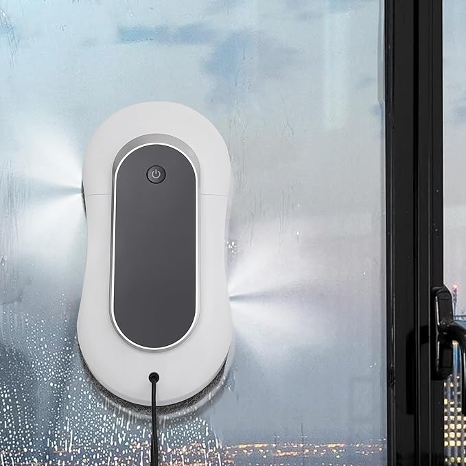 Window Cleaning Robot with Dual Water Spray 3200Pa Sunction Power Automatic Windows Cleaner Window Washer Glass Cleaning Robot with Double-Side Water Spray 70ml Waters Tank (White)