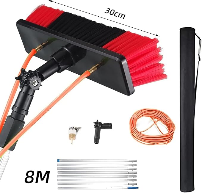 Window Cleaning Pole Water-Fed Telescopic Brush Extendable Cleaning Conservatory Roof Cleaning Window Cleaner Kit for Photovoltaic Panel Cleaning Trucks(30cm Brush Head8M)